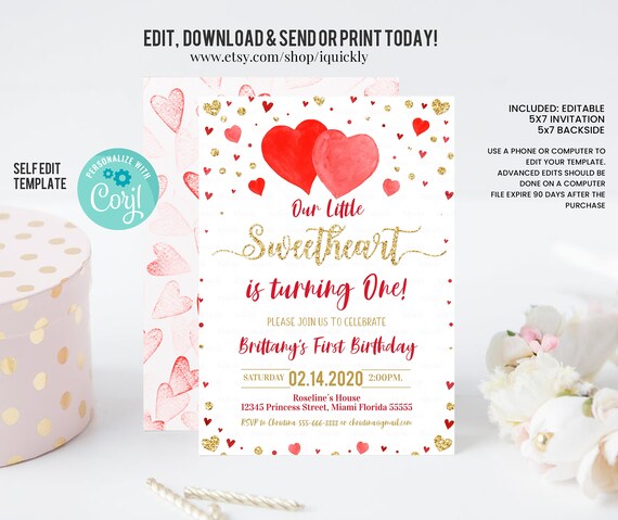 Editable Valentine Birthday Invitation Valentine Party | Etsy