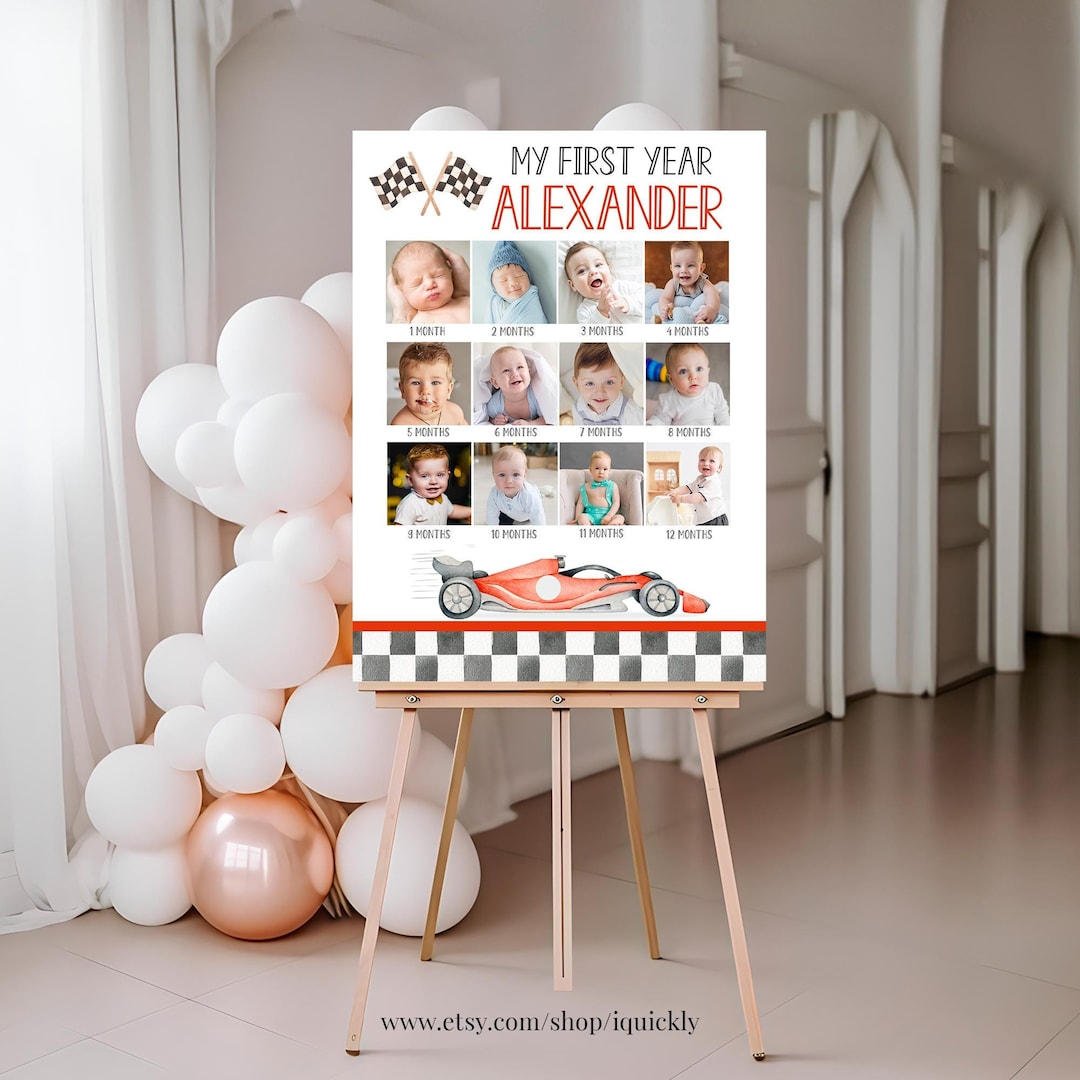 Fast One 1st Birthday Photo Poster Editable Race First Year Baby ...