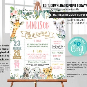 EDITABLE Safari Time Capsule and Matching Note Cards, Jungle Animals 1st Birthday Time Capsule, Wild one First Birthday Instant download image 10
