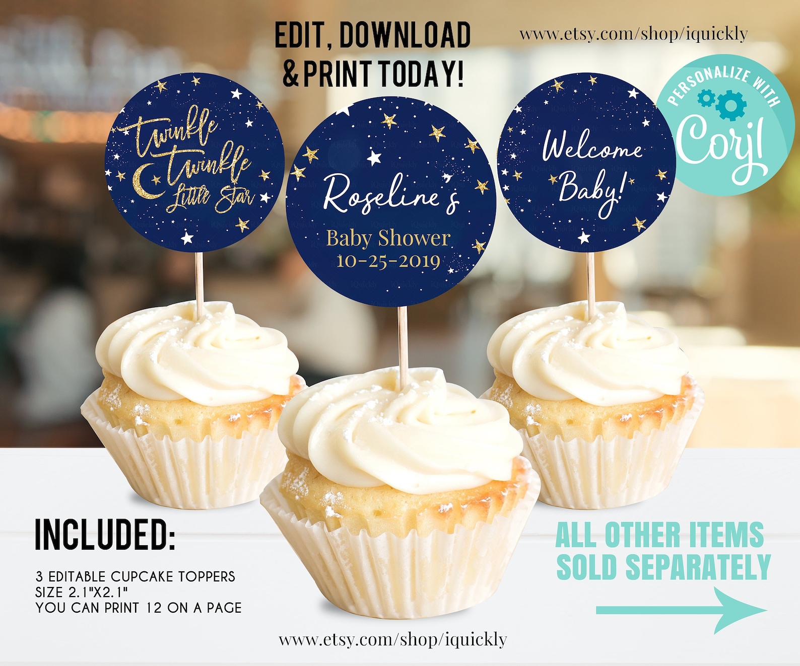 Twinkle Twinkle Little Star Cupcake Toppers - 48pc Set For Gender Reveal & Baby Shower Decor - View #6