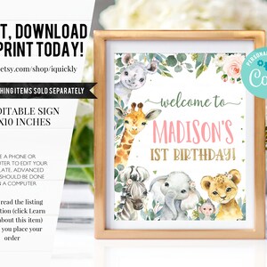 EDITABLE Safari Time Capsule and Matching Note Cards, Jungle Animals 1st Birthday Time Capsule, Wild one First Birthday Instant download image 7