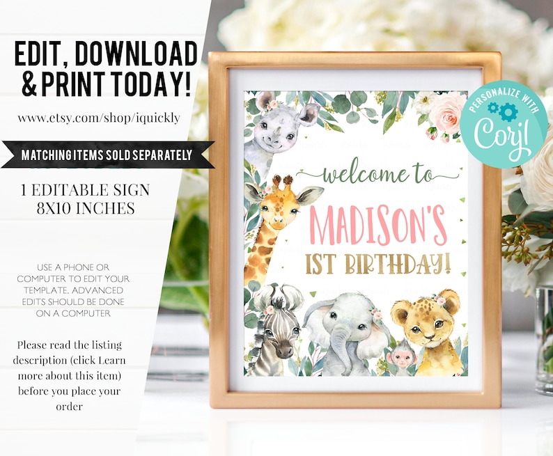 EDITABLE Safari Time Capsule and Matching Note Cards, Jungle Animals 1st Birthday Time Capsule, Wild one First Birthday Instant download image 7