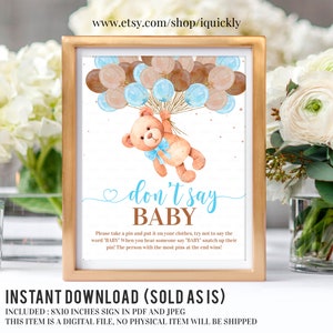 Teddy Bear Don't Say Baby Shower Spiel Zeichen, druckbare Ballon Shh Don't Say Baby Shower Spiele, Bär druckbare digitale Instant Download