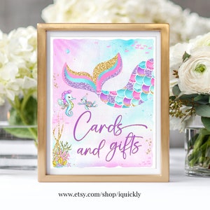 Cartões de sereia e presentes sinal sob o mar mesa de presente sinal de mesa de presente chá de bebê imprimível download digital instantâneo m1