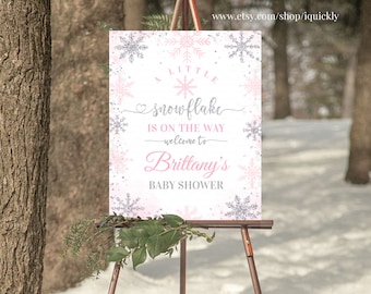 EDITABLE Snowflake Baby Shower Welcome sign A little snowflake is on the way Sign Decorations Winter Instant download Template Printable