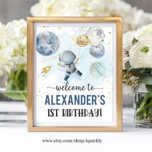 Redigerbar rymdfödelsedagsinbjudan, paketfest, 1-årsdag, första resa runt solen, galaxpojke, astronautexplosion, utskrivbar Corjl-mall bild 7