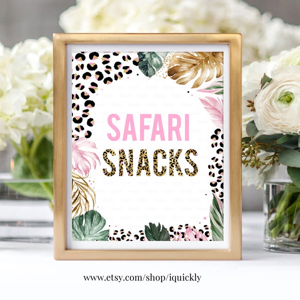 Safari Snacks Birthday Party Sign Drinks Food Table Sign Wild One Wild Child Party Safari Leopard Print Party Animals Instant Download