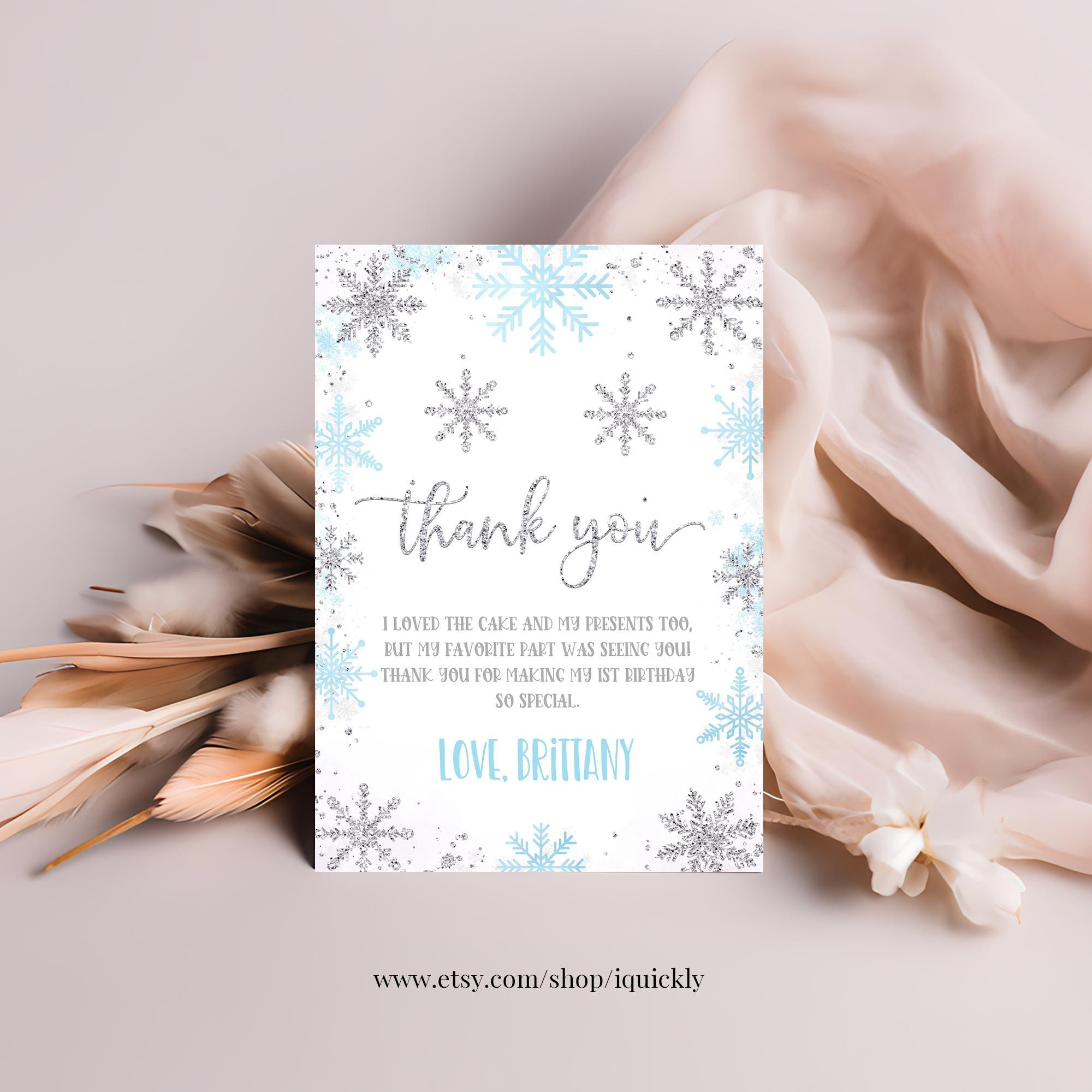 Editable Winter Onederland Thank You Card Boy Snowflake First Birthday ...