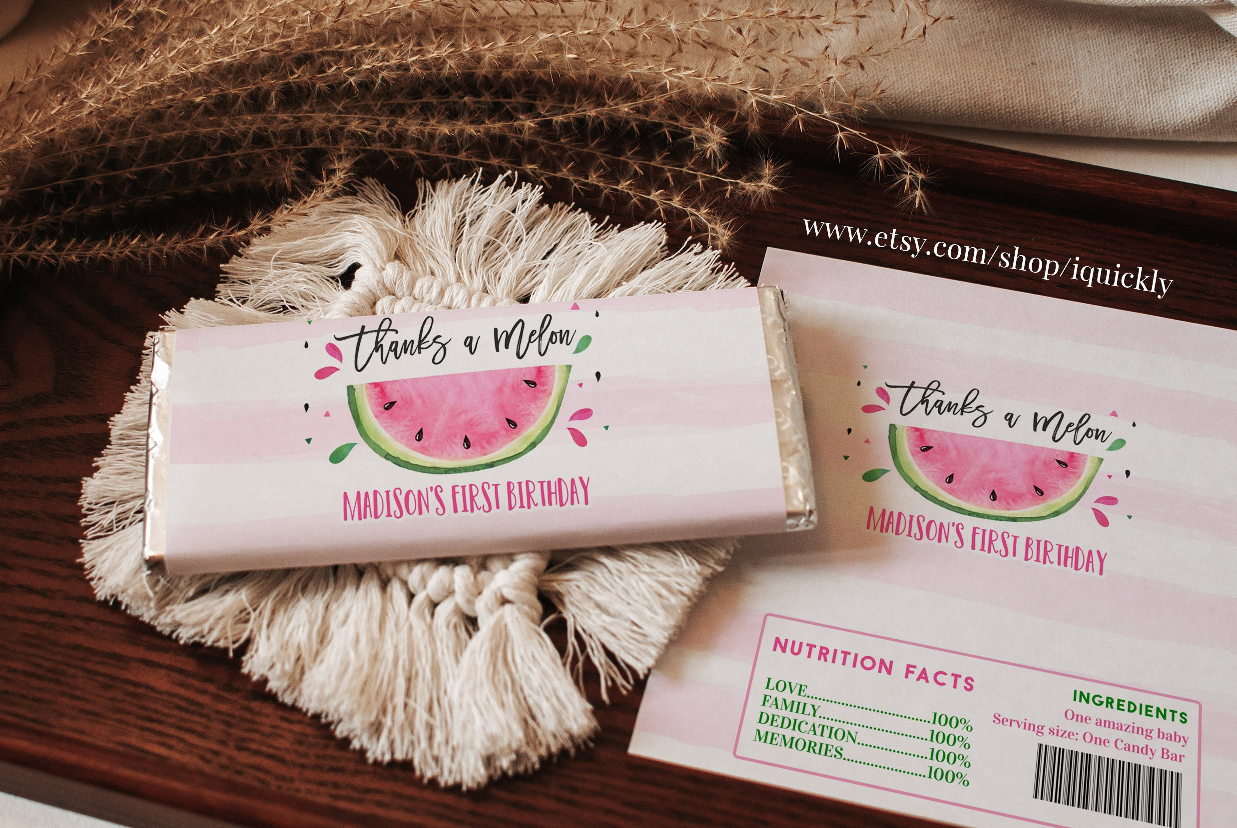 EDITABLE Watermelon Candy Bar Wrapper Chocolate Wrappers One in a Melon ...