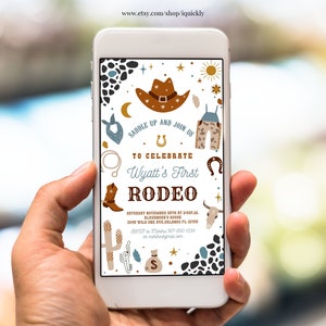 Modificabile Il mio primo rodeo Invito elettronico Invito di compleanno di cowboy Invito mobile selvaggio West Modello ranch Download immediato stampabile