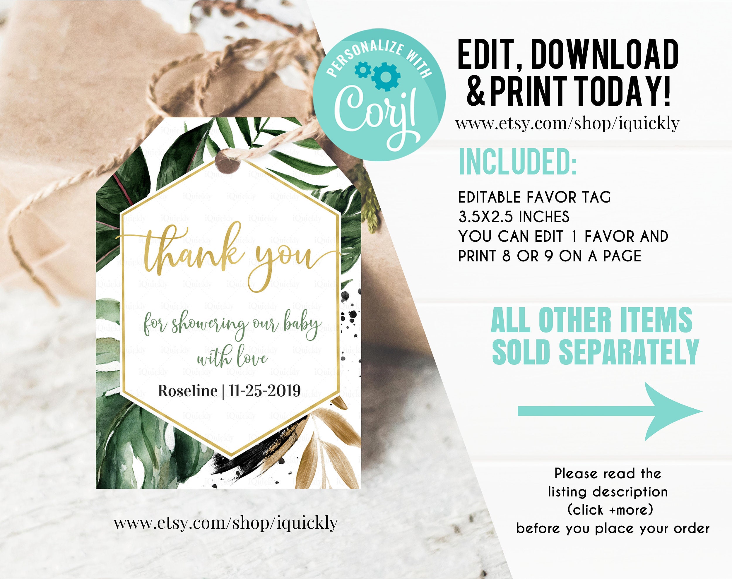 Tropical Baby Shower Favor tags EDITABLE Gender Neutral Etsy