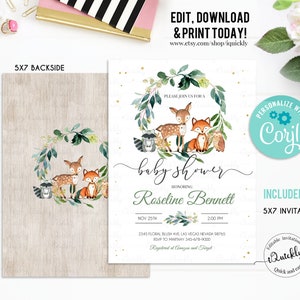 Woodland Baby Shower Favor tags EDITABLE, Gender Neutral, woodland animals Thank you tags, Gift tags Woodland Theme Invites Instant download image 2