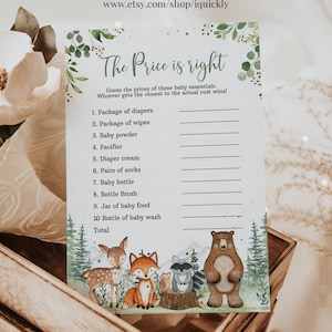 Jogos de chá de bebê da floresta O preço é justo Gênero Neutro Criaturas da floresta animais Modelo de tema Download instantâneo