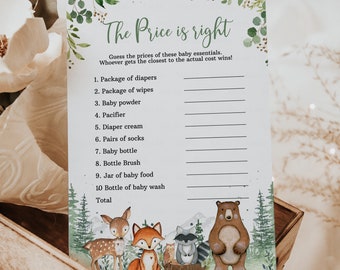 Woodland Baby Shower Games The price is right Gender Neutral Woodland creatures animals Theme Template Instant download