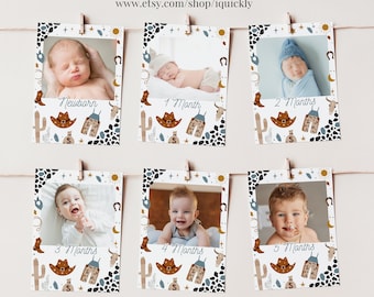 My First Rodeo Monthly photo Banner Editable Cowboy Birthday Banner Wild West 1st Rodeo Southwestern Ranch Template Digital Download R102
