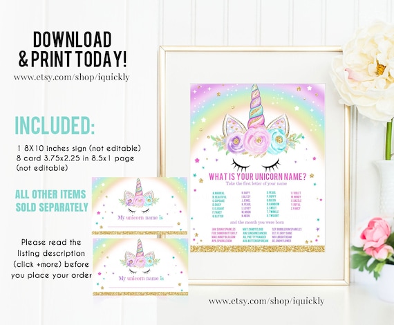 What Is Your Unicorn Name Game, Unicorn Party Game, Unicorn Party Magical Unicorn Birthday Decorations, Instant download Printable Digital Il_570xn