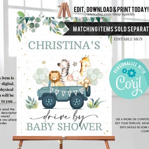 Editable Drive by Baby Shower Favor Tag Safari Animal Drive Through Gift Tag Drive-By Baby shower Thank you tags Parade Instant Download image 8