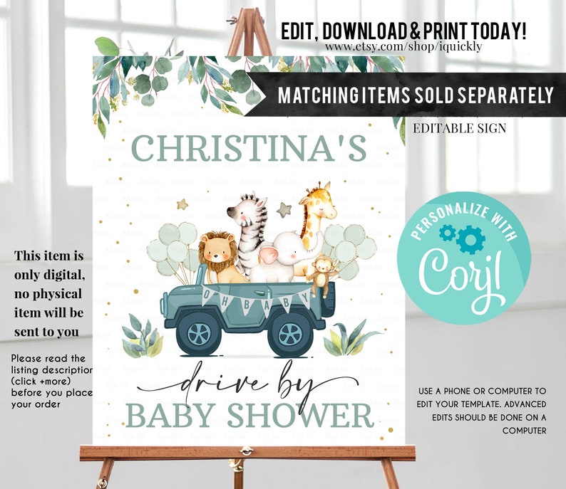 Editable Drive by Baby Shower Favor Tag Safari Animal Drive Through Gift Tag Drive-By Baby shower Thank you tags Parade Instant Download image 8