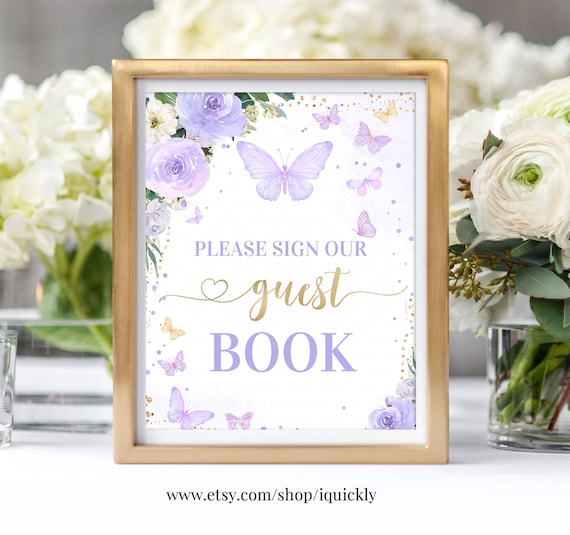 Butterfly Baby Shower Guest Book Sign Purple Butterfly 8x10 Please Sign Our Guest Book Sign Printable Digital Instant Download BU102