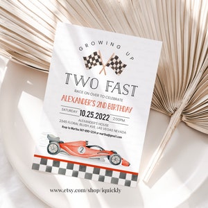Editable TWO Fast Birthday Invitation Race Car 2nd Birthday Invite Racing Car Vintage Racecar Printable Template Instant Download FA02