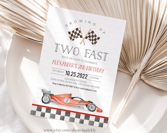 Editable TWO Fast Birthday Invitation Race Car 2nd Birthday Invite Racing Car Vintage Racecar Printable Template Instant Download FA02