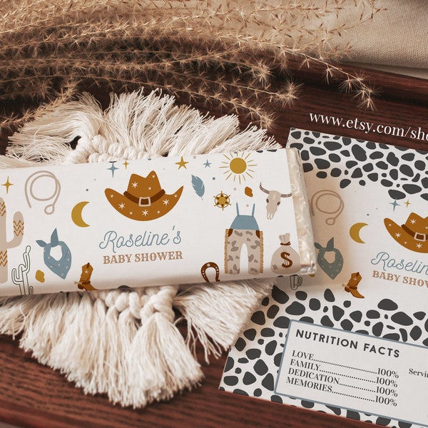 EDITABLE Cowboy baby shower Candy Bar Wrapper Chocolate Bar Wrappers party Favors Country Western Wild West Download Printable Template C102