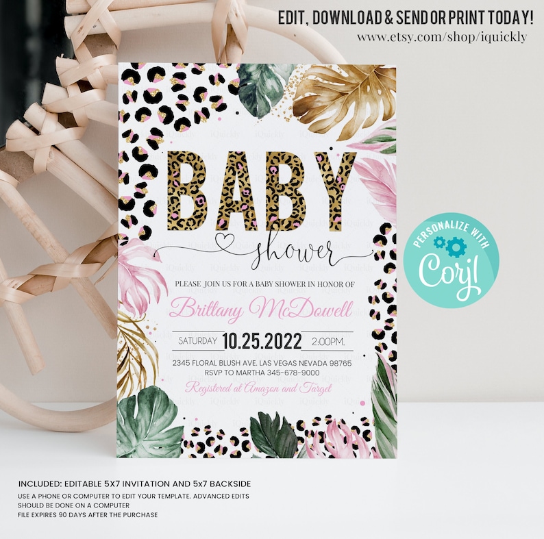 Editable Leopard Print Baby Shower Invitation Leopard Baby Etsy