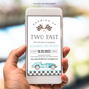 Editable Electronic TWO Fast Birthday Invitation Race Car 2nd Birthday Invite Racing Car Vintage Racecar Printable Template Instant Download
