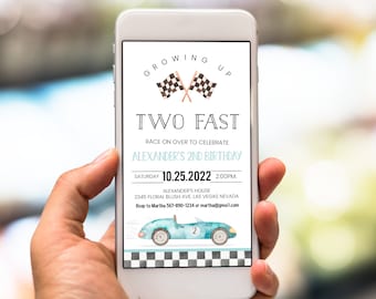 Editable Electronic TWO Fast Birthday Invitation Race Car 2nd Birthday Invite Racing Car Vintage Racecar Printable Template Instant Download