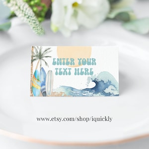 EDITABLE El grande surf Etiquetas de comida Fiesta en la playa Buffet Retro Tabla de surf Tarjeta de tienda Etiquetas de alimentos Lugar Tarjeta de mesa Niño Imprimible Descarga instantánea