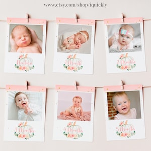Editable Pumpkin First Birthday Monthly Photo Banner, Little Pumpkin Baby&#39;s First Year Photos Printable 1st Birthday Photo Instant download