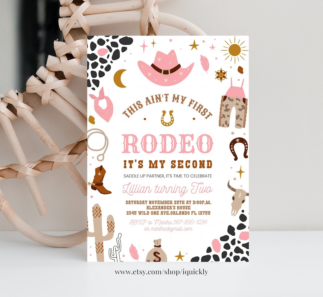 Editable My Second Rodeo Invitation Cowgirl Birthday Invite Wild West editable-my-second-rodeo-invitation-cowgirl-birthday-invite-wild-west