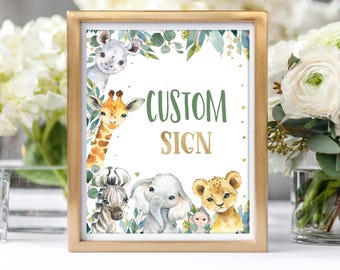 EDITABLE Safari Custom sign, Jungle animals Birthday Sign Decorations Wild one Party Digital download Templates Printable
