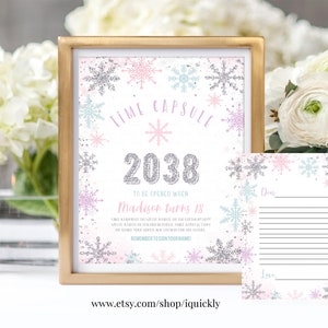 EDITÁVEL Inverno Onederland Time Capsule Cartões de Notas Correspondentes Floco de Neve Primeiro Aniversário 1º Aniversário Download Instantâneo Imprimível Winter07