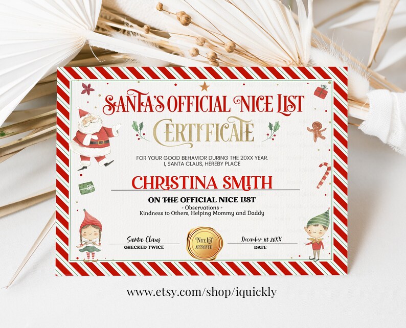 Editable Santa Claus Official Nice List Certificate Letter From Desk ...