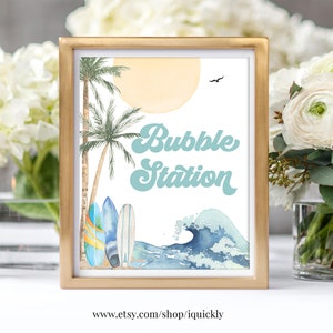 The Big One Boy Surfing Surf Birthday Decor Favors Bubble Station Sign Surf&#39;s Up Birthday Favor Sign Printable Digital Download