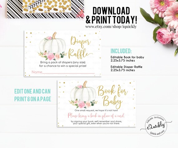 Editable Pumpkin Baby Shower Diaper Raffle, Little pumpkin Book for Baby, Bring a book in place of a card Theme Digital, Instant download Il_570xn