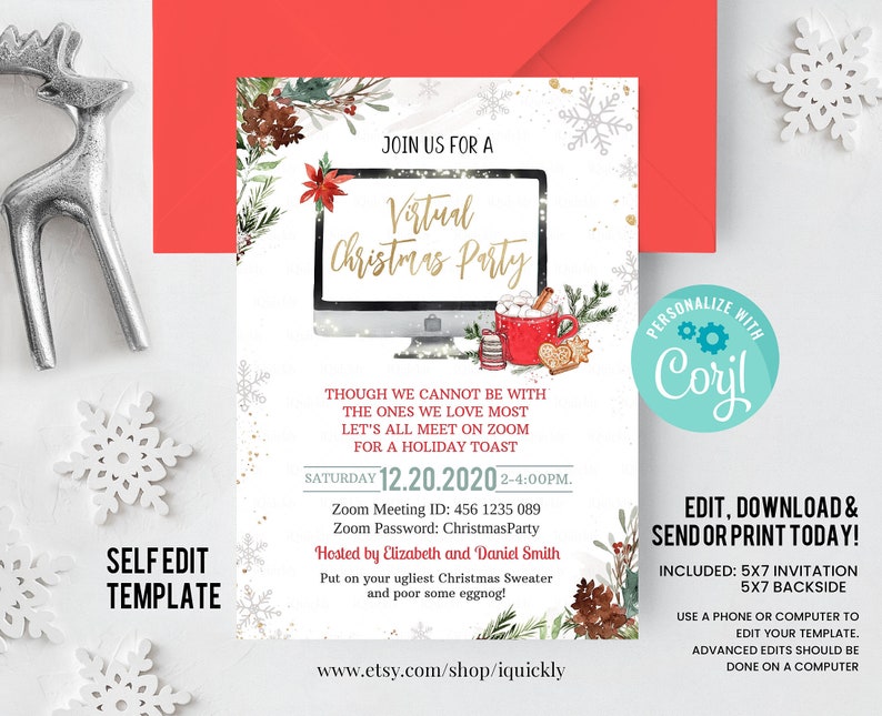 Editable Virtual Christmas Party Invitation Christmas Toast Etsy