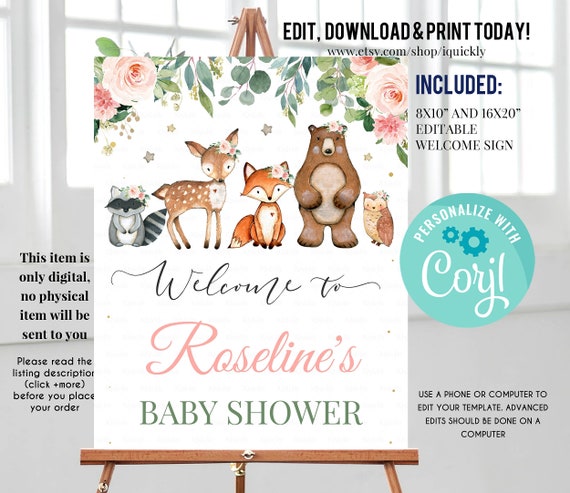 Woodland Baby Shower Woodland Welcome Sign Baby Shower Welcome Sign