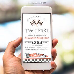 Editable Electronic TWO Fast Birthday Invitation Race Car 2nd Birthday Invite Racing Car Vintage Racecar Printable Template Instant Download