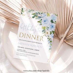 Birthday dinner invitation Editable 21st 30th 40th 50th 60th 70th 80th 90th Birthday Invite Adult Party Elegant Floral Minimalist Digital