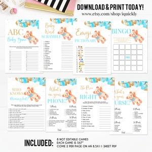 Teddy Bear Baby Shower Games,Boy Baby Shower Game Bundle,Bear Themed Bingo The price is right Instant Download Digital