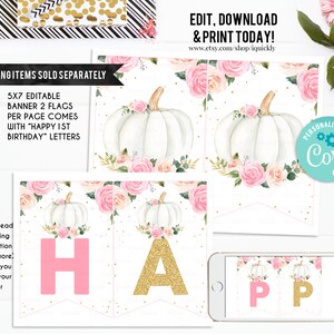 EDITABLE Pumpkin Thank You Card Floral Pink and Gold Girl Pumpkin First ...