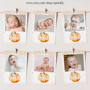 Bearbeitbarer Kürbis Erster Geburtstag Monatliches Foto Banner, Kleines Kürbis Baby Erstes Jahr Fotos Druckbare 1. Geburtstag Foto Sofortiger Download