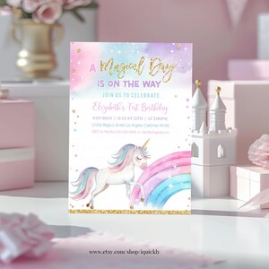 Unicorn Birthday Invitation Editable Magical Rainbow Unicorn 1st Birthday Girl Invite Any Age Printable Template Digital Download