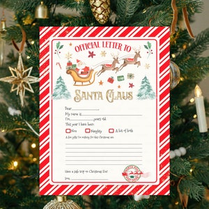 Carta a Santa Imprimible Cartas de lista de deseos de Santa Carta de Navidad Fácil de imprimir Descarga instantánea digital