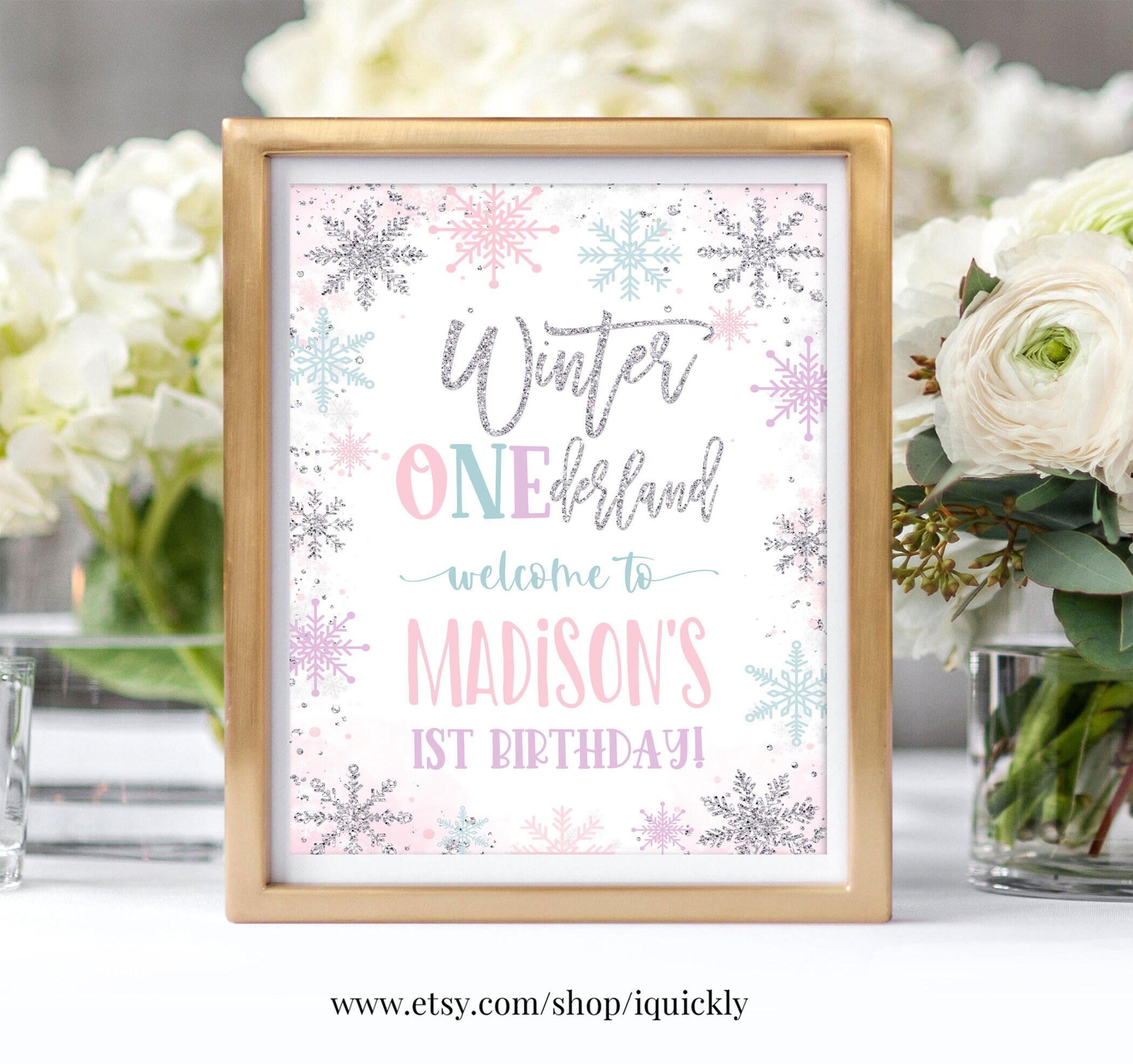 Banner Winter Onederland Rosa E Oro Per 1° Compleanno Ragazza - Decorazioni Feste Invernali - 3