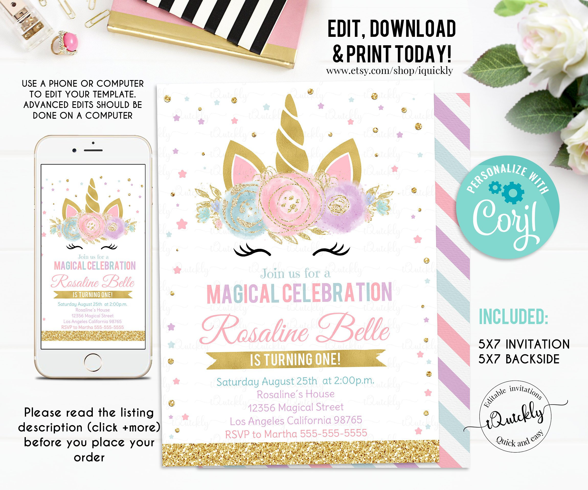 editable unicorn invitation unicorn party unicorn birthday etsy