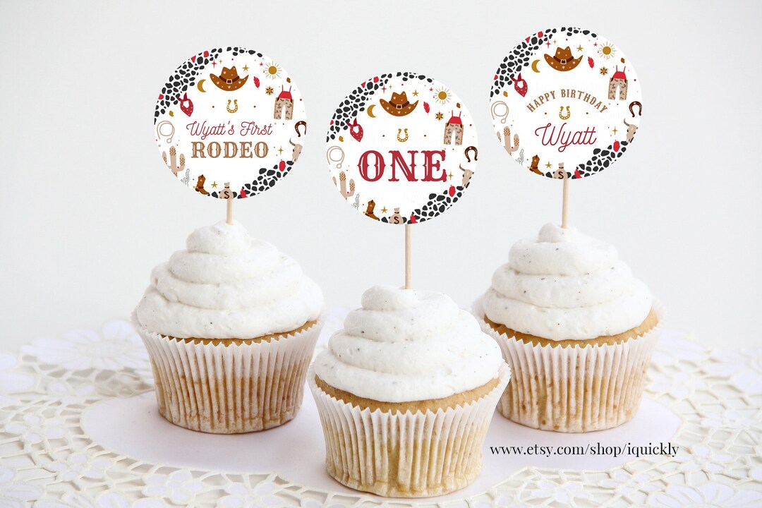 Editable My First Rodeo Birthday Cupcake Toppers Cowboy Party Cake ...