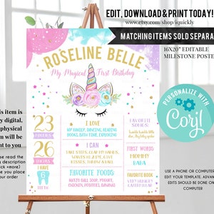 EDITABLE Unicorn Banner, Happy Birthday Banner, Printable 1st Birthday buting banner, Baby Shower Template, Boho Girl, Instant download image 6